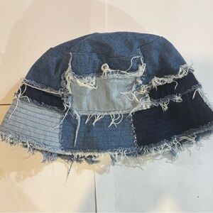 Frayed Patchwork Denim Unisex Bucket Hat